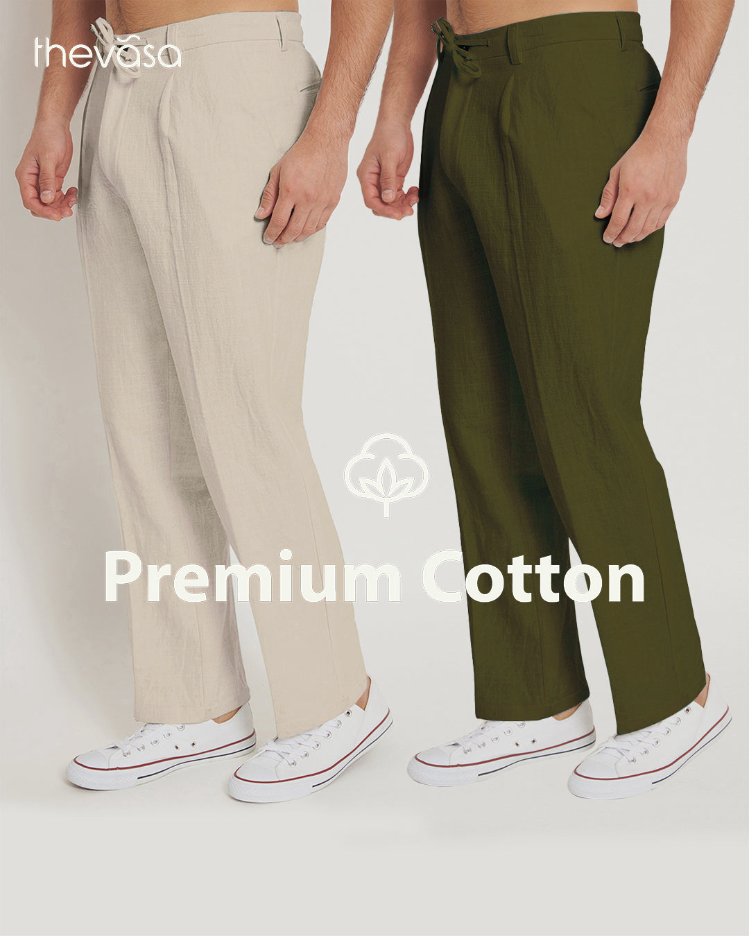 Combo: Casual Ease Beige & Olive Green Men's Pants - Set of 2