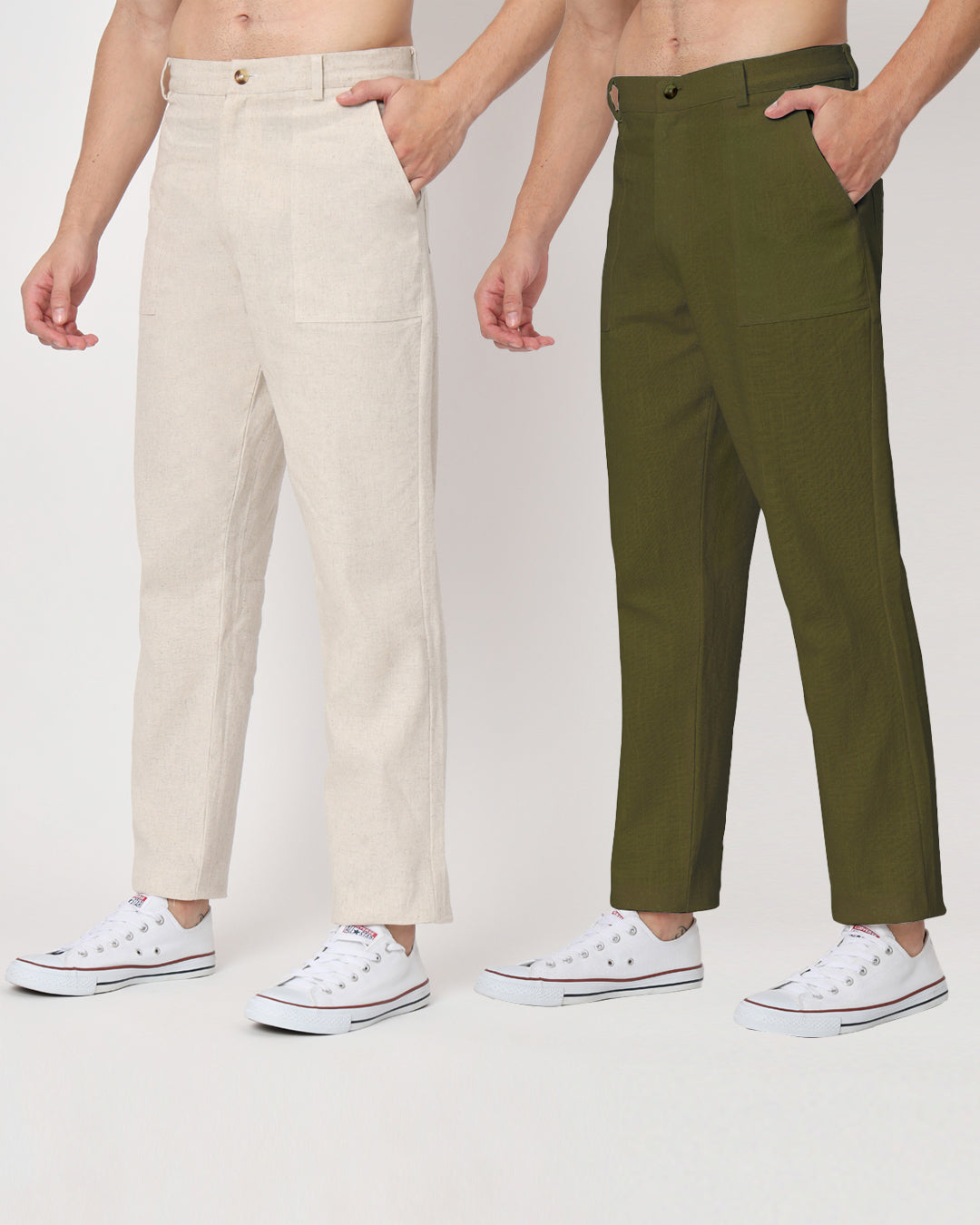 Combo : Comfy Ease Beige & Olive Green Men's Pants - Set of 2