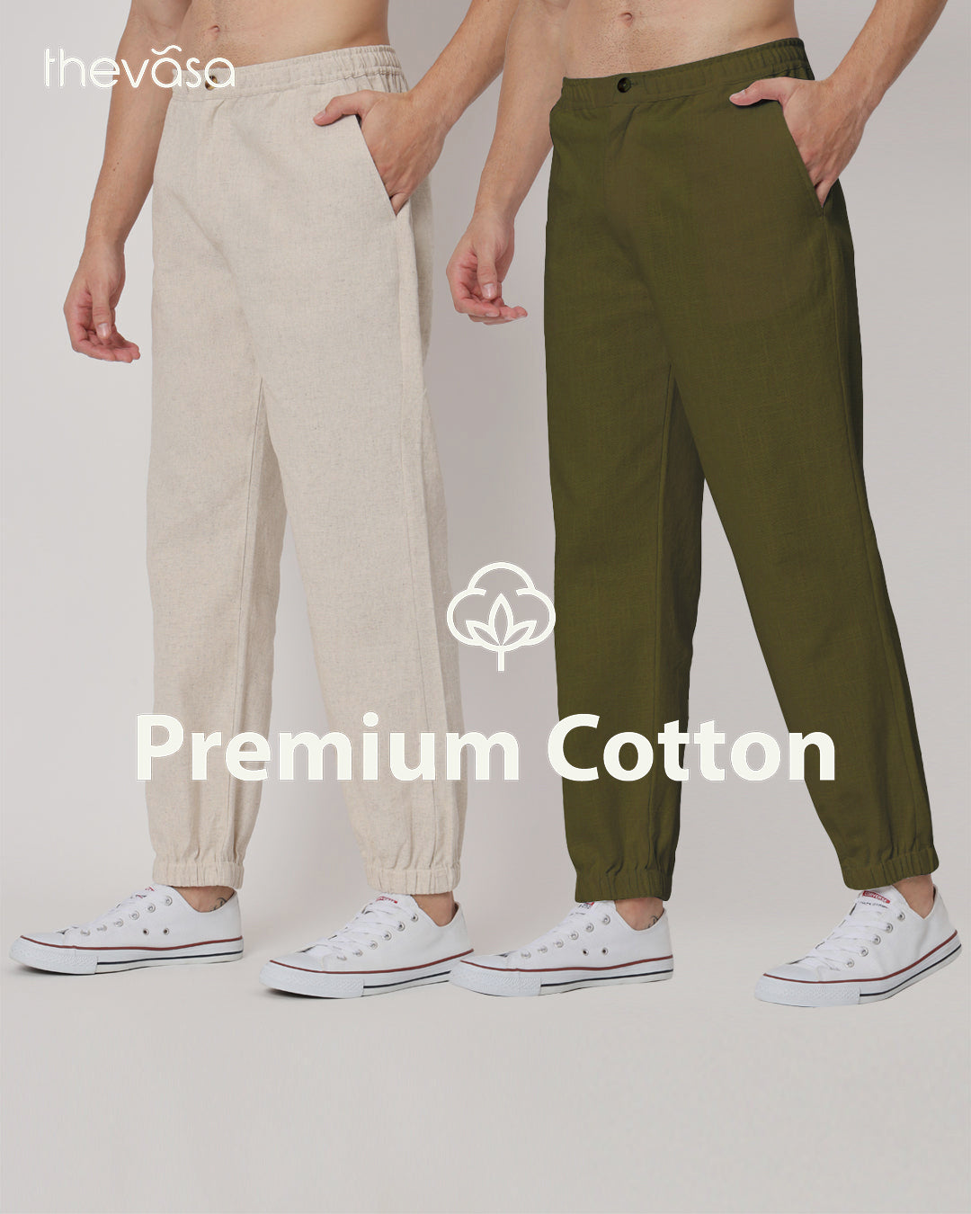 Combo: Beige & Olive Green Jog Men's Pants - Set of 2