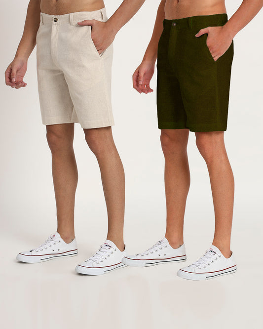 Combo : Ready For Anything Olive Green & Beige Men's Shorts