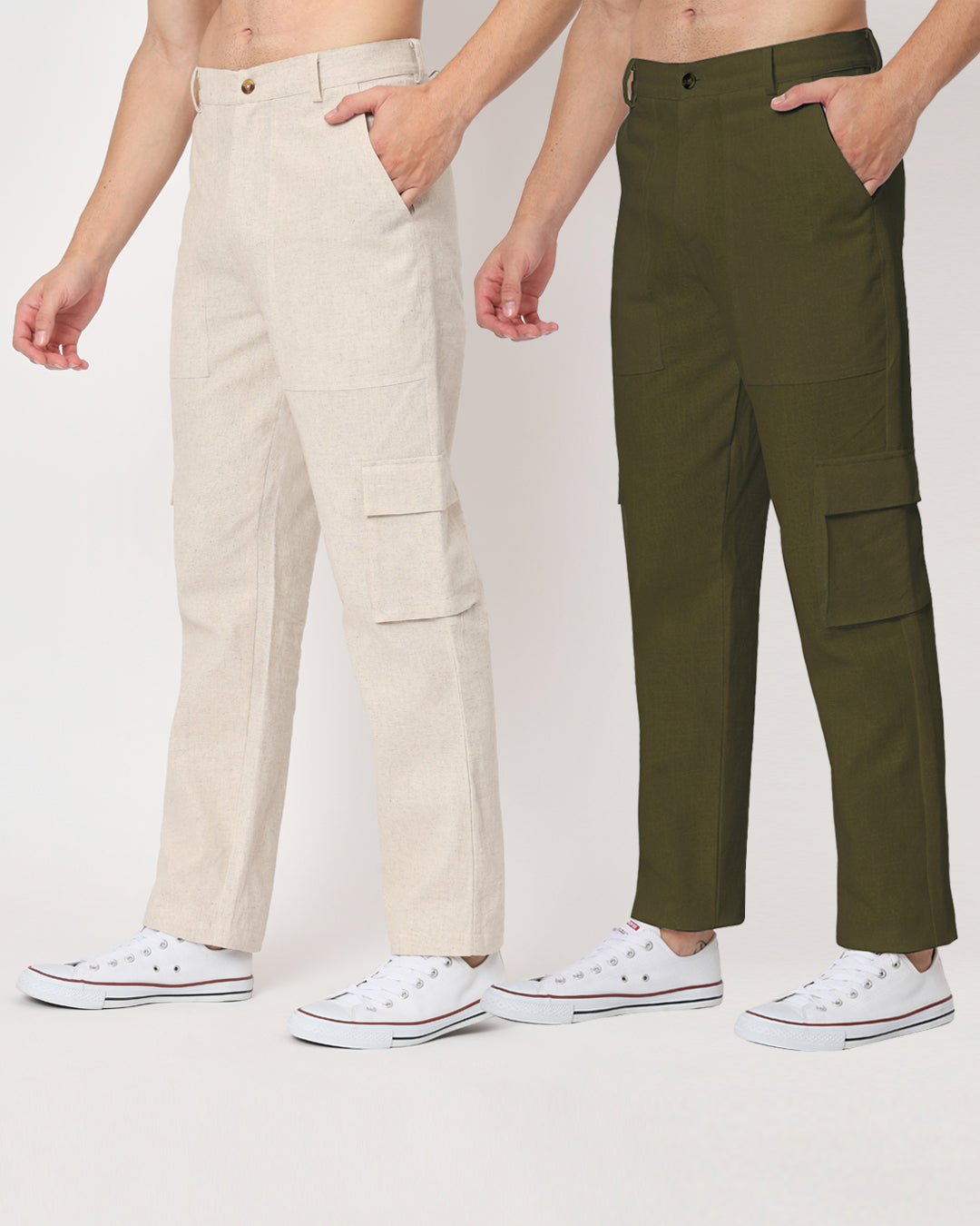 Combo: Function Flex Beige & Olive Green Men's Pants- Set Of 2