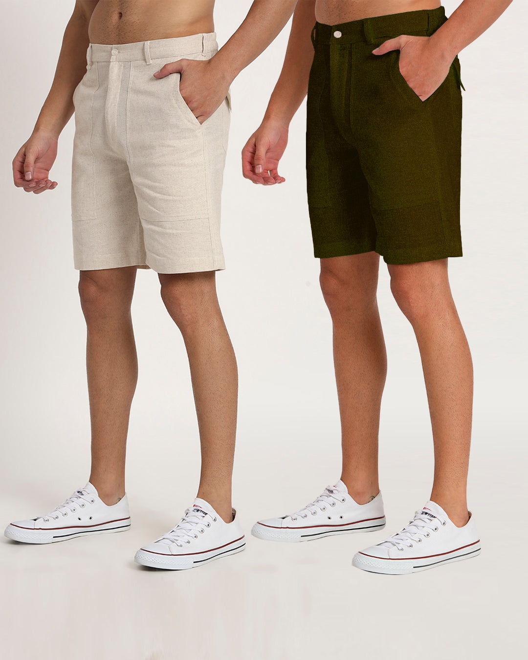 Combo : Patch Pocket Playtime Beige & Olive Green Men's Shorts