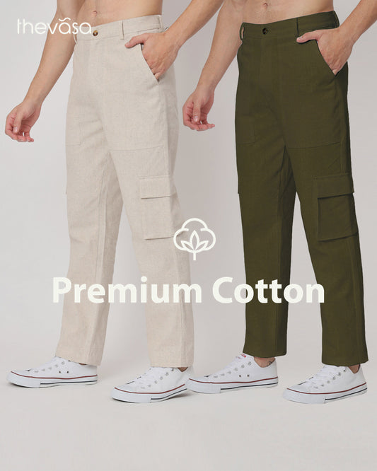 Combo: Function Flex Beige & Olive Green Men's Pants- Set Of 2