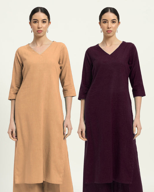 Combo: Beige & Plum Passion Verve & Versatility Kurta