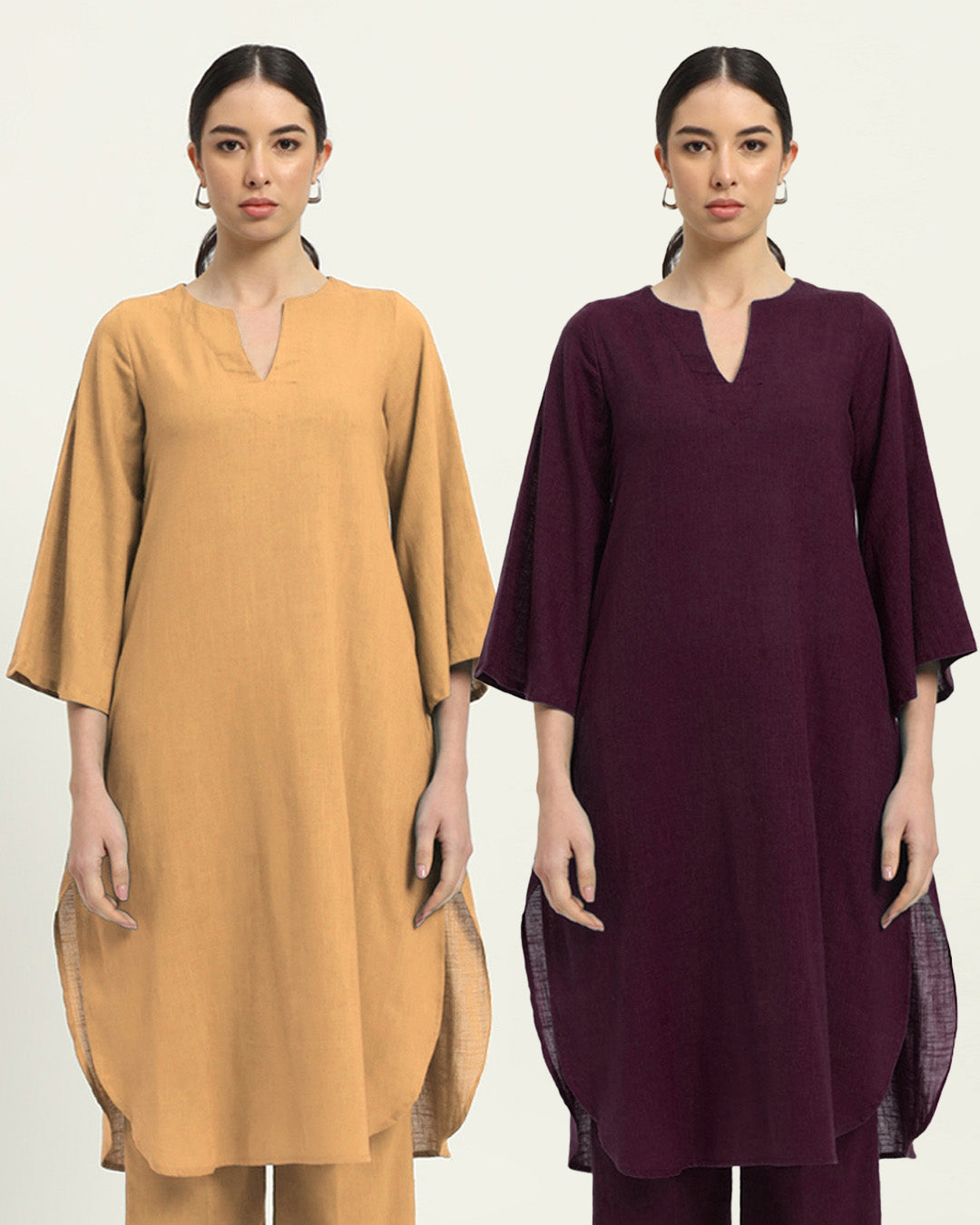 Combo: Beige & Plum Passion Rounded Reverie Solid Kurta