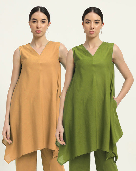 Combo: Beige & Sage Green Midsummer Dream Solid Kurta