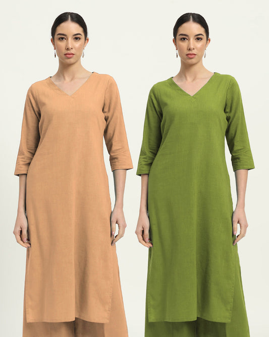 Combo: Beige & Sage Green Verve & Versatility Kurta