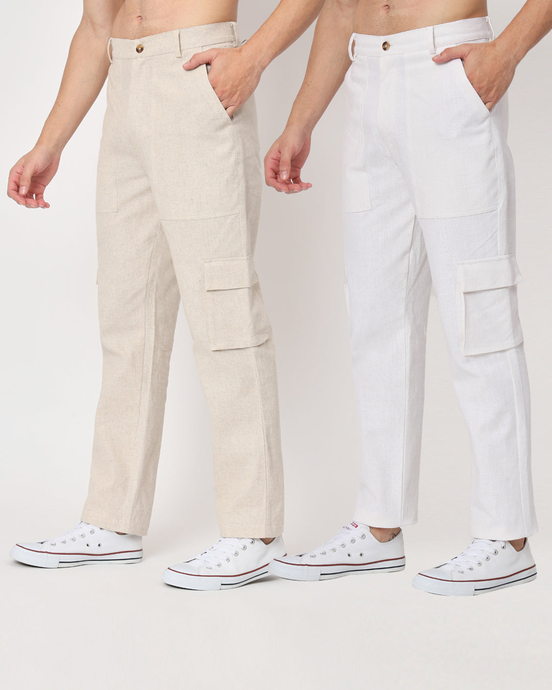 Combo: Function Flex Beige & White Men's Pants- Set Of 2