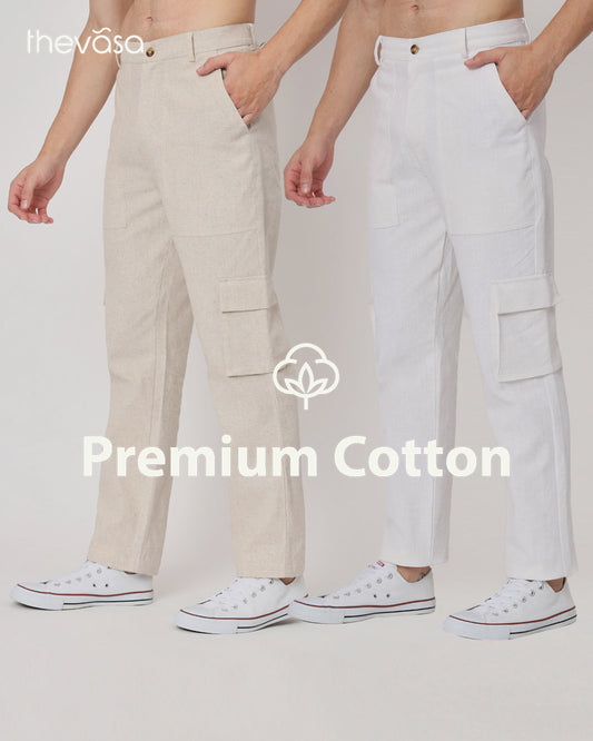 Combo: Function Flex Beige & White Men's Pants- Set Of 2