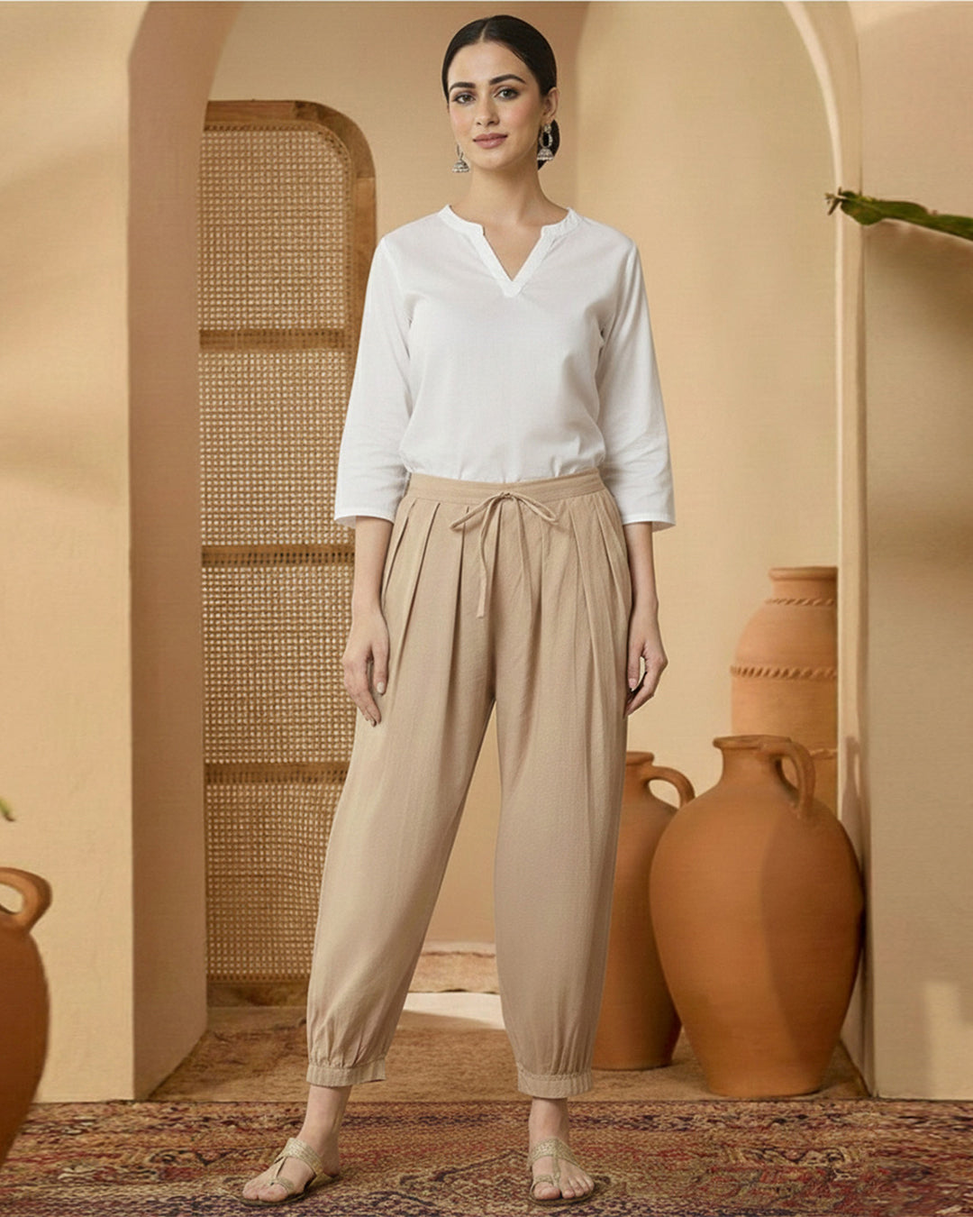 Beige Pleated Salwar
