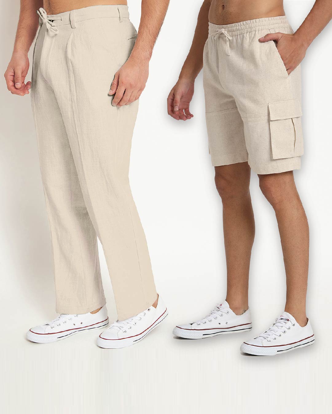 Combo : Casual Ease & Cargo Beige Men's Pants & Shorts  - Set of 2