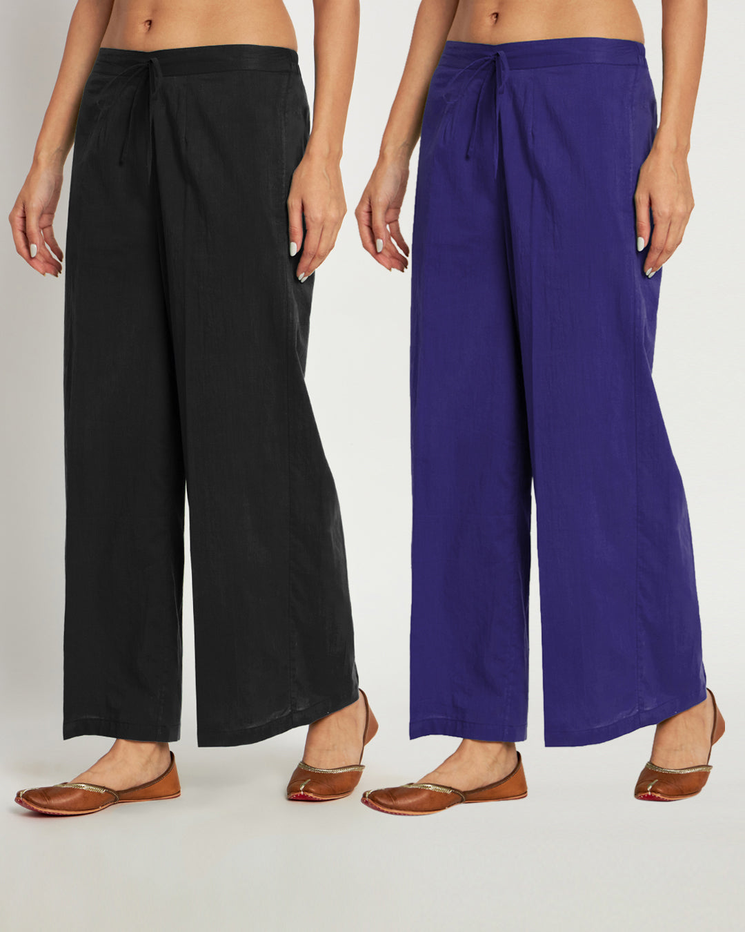 Combo: Black & Aurora Purple Wide Pants- Set Of 2