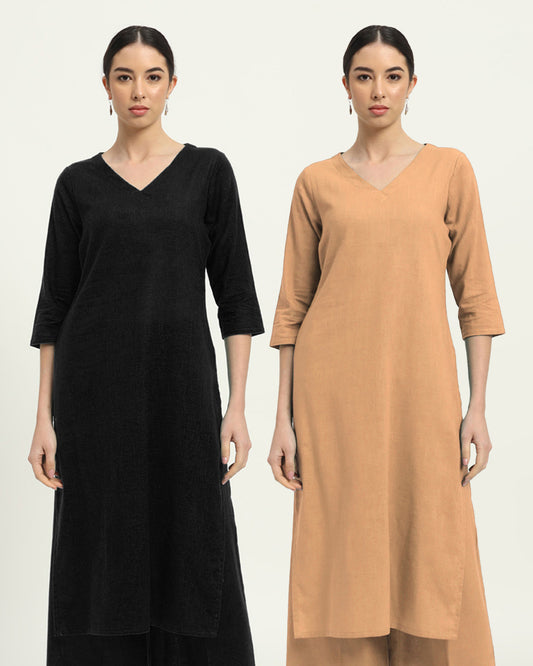 Combo: Black & Beige Verve & Versatility Kurta