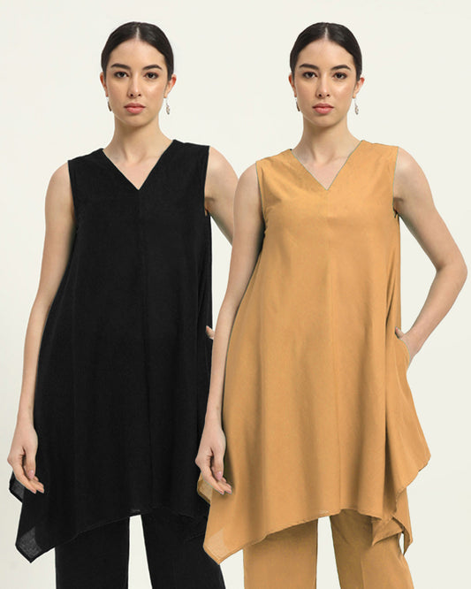 Combo: Black & Beige Midsummer Dream Solid Kurta