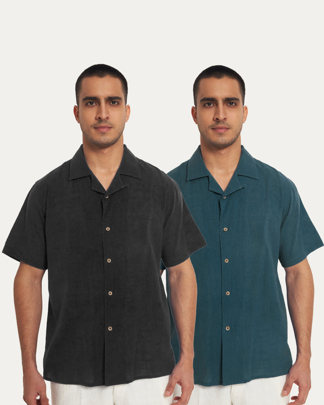Combo : Classic Deep Teal & Black Men's Half Sleeves Shirt