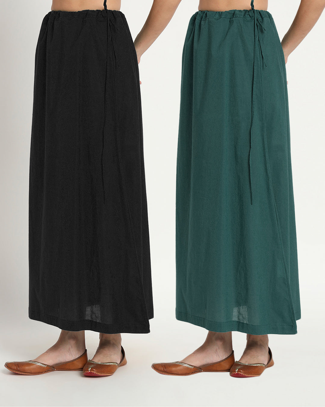 Combo: Black & Forest Green Peekaboo Petticoat- Set of 2