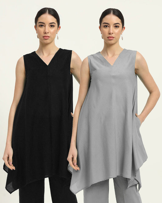 Combo: Black & Iced Grey Midsummer Dream Solid Kurta