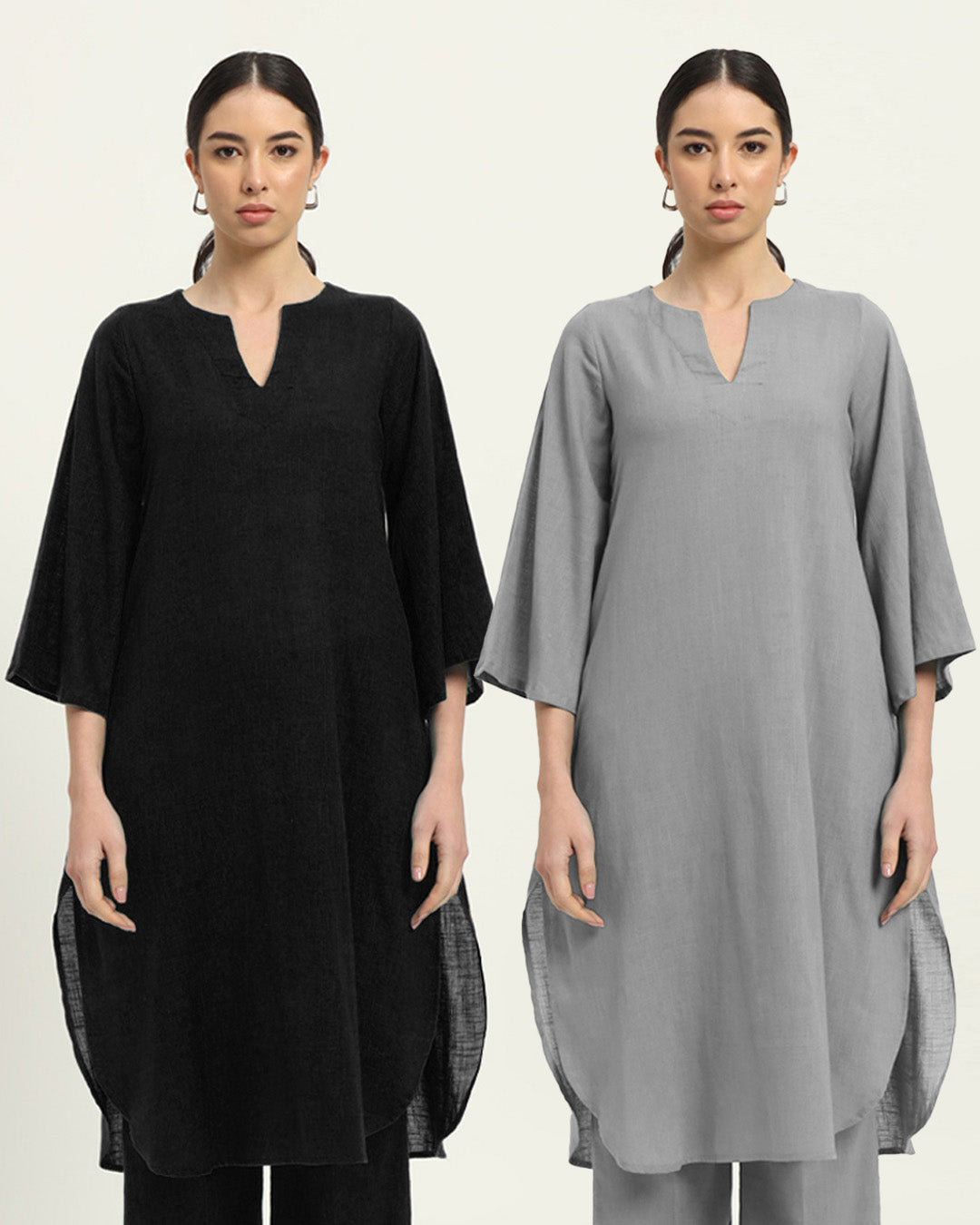Combo: Black & Iced Grey Rounded Reverie Solid Kurta