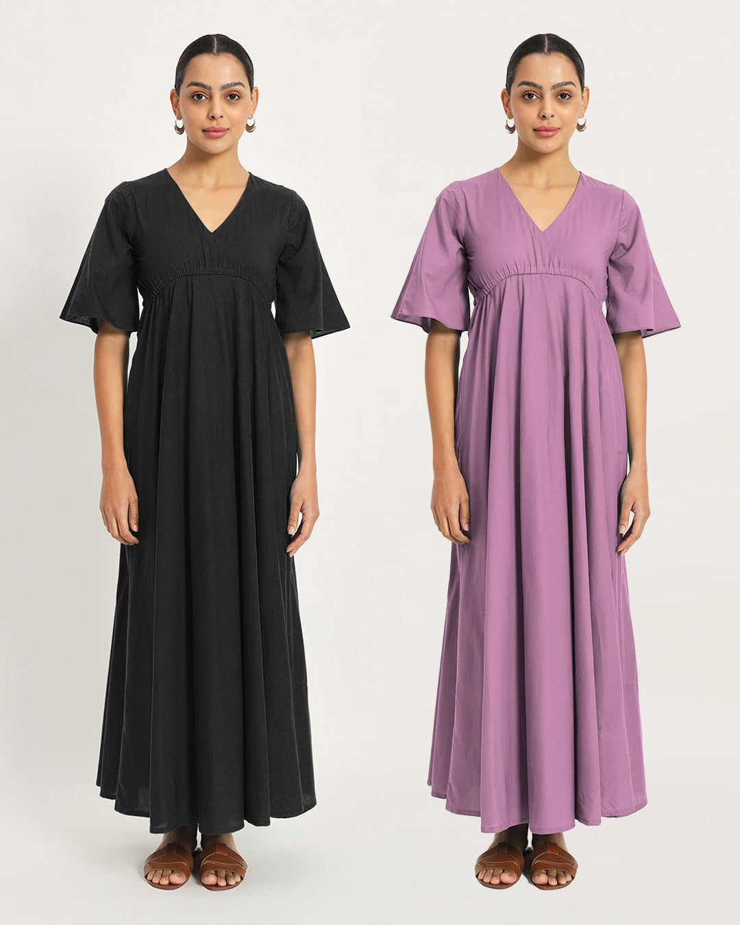 Combo: Classic Black & Iris Pink Calm Comforts Nightdress