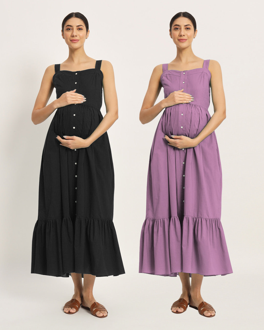 Combo: Black & Iris Pink Mama Modish Maternity & Nursing Dress