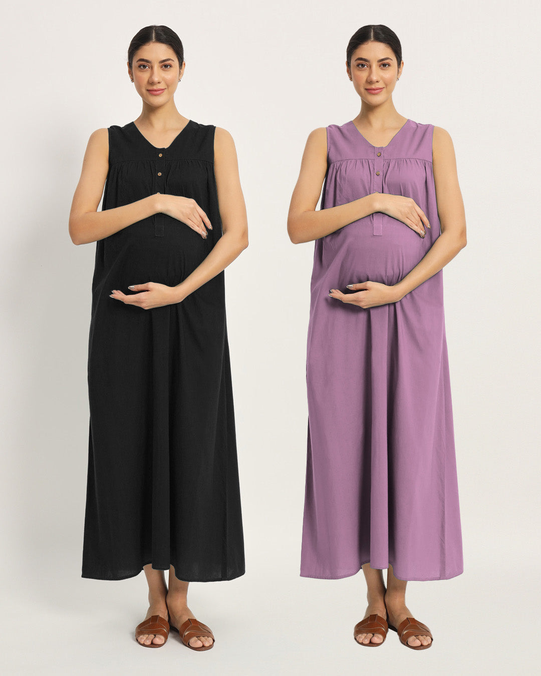 Combo: Black & Iris Pink Mommylicious Maternity & Nursing Dress