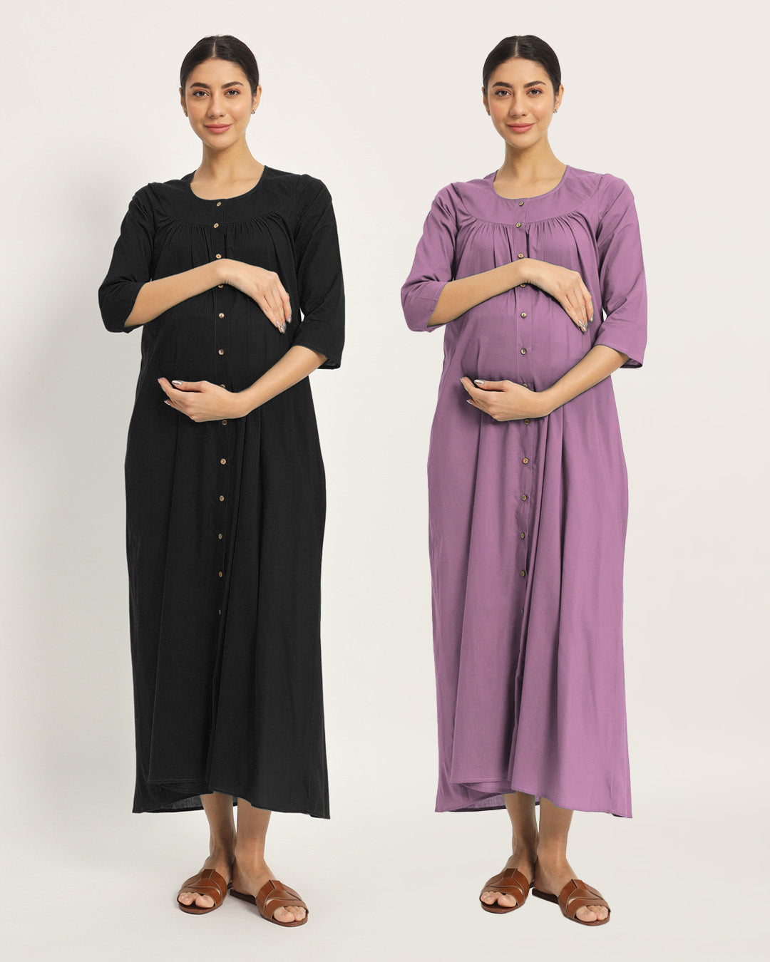 Combo: Black & Iris Pink Mommy Glow Maternity & Nursing Dress
