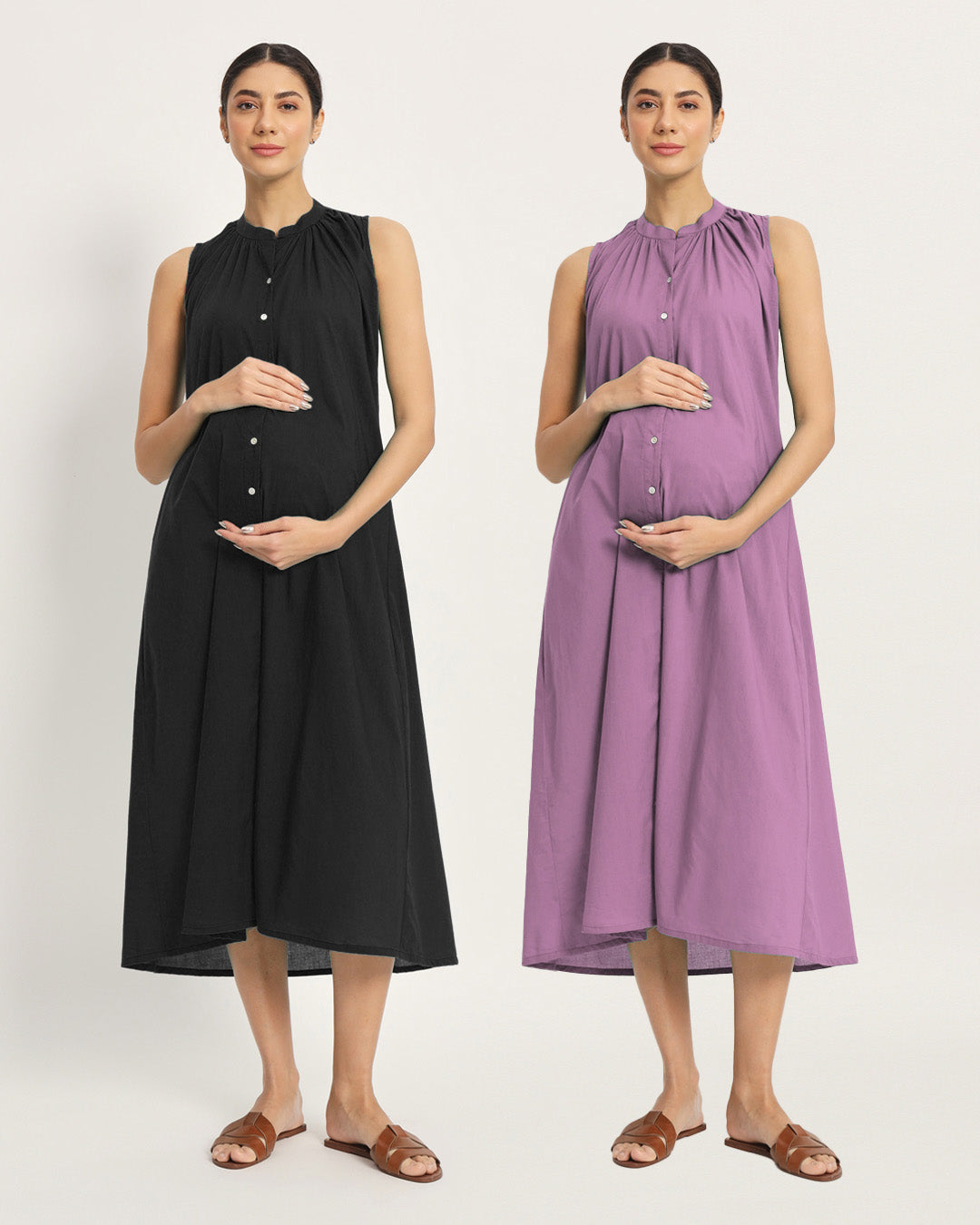 Combo: Black & Iris Pink Mommy Must-Haves Maternity & Nursing Dress