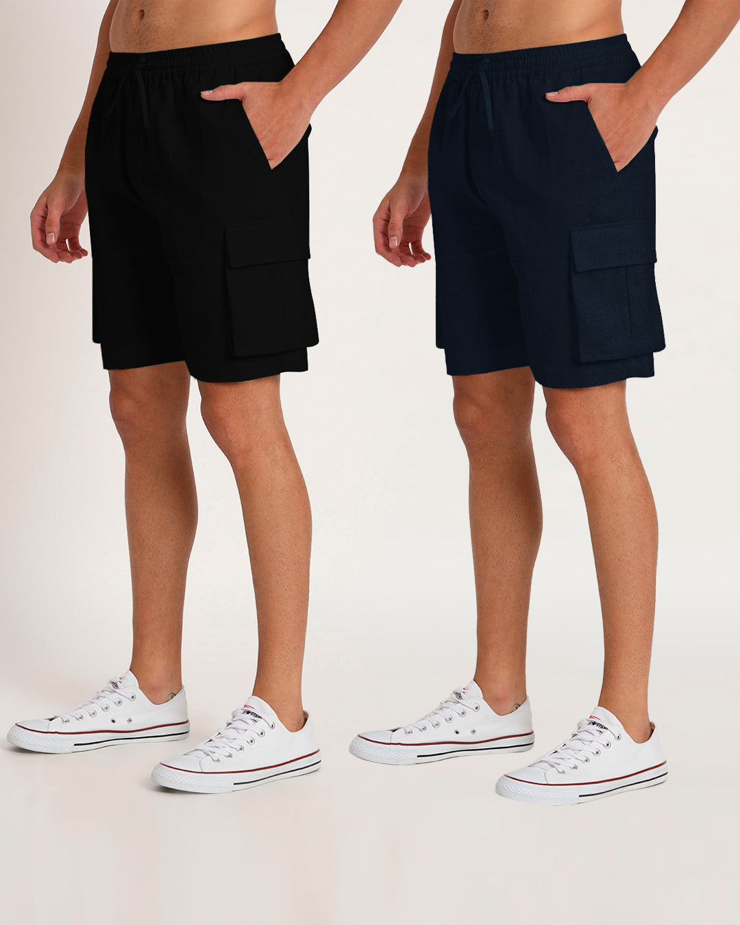 Combo : Slub Comfort Cargo Shorts Black & Midnight Blue Men's Shorts