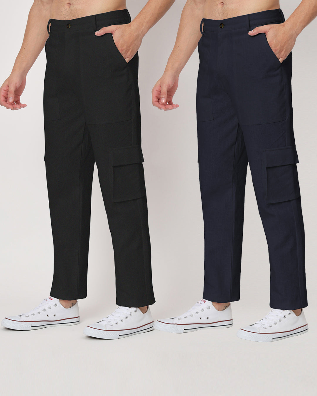 Combo: Function Flex Black & Midnight Blue Men's Pants- Set Of 2