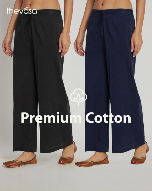 Combo: Black & Midnight Blue Wide Pants- Set Of 2