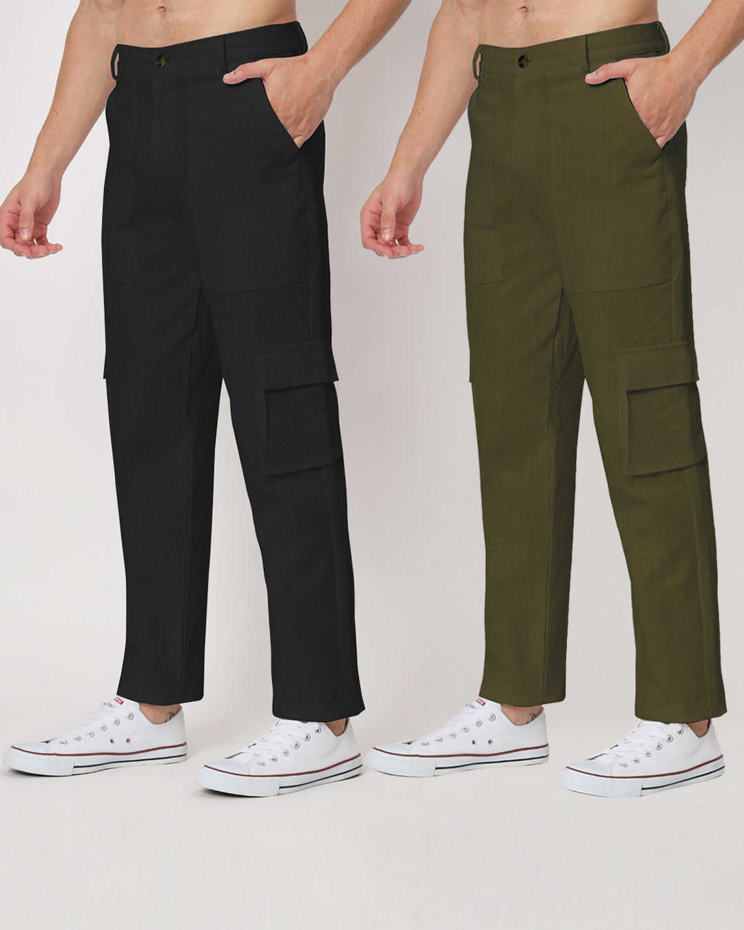 Combo: Function Flex Black & Olive Green Men's Pants- Set Of 2
