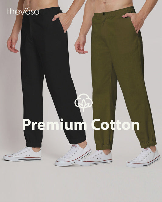 Combo: Black & Olive Green Jog Men's Pants - Set of 2