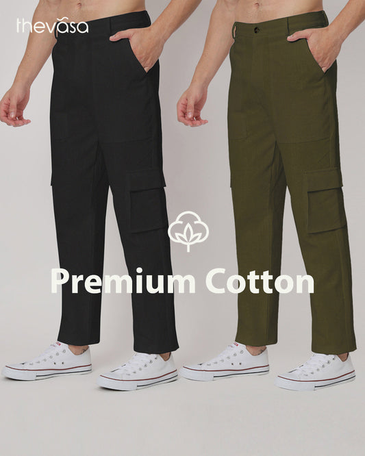 Combo: Function Flex Black & Olive Green Men's Pants- Set Of 2