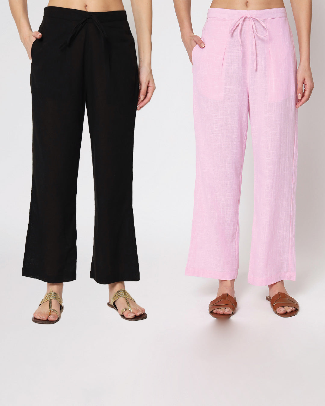 Combo: Black & Pink Mist Straight Pants- Set of 2