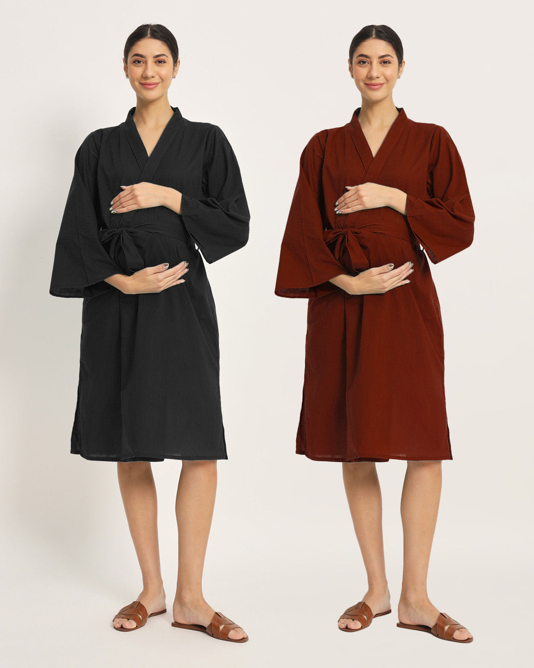 Combo: Black & Russet Red Bump & Beyond Maternity & Nursing Dress - Set of 2