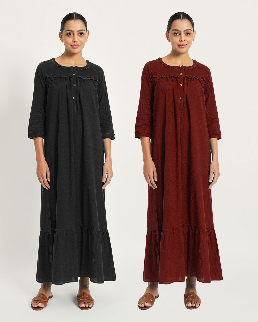 Combo: Black & Russet Red 24-Hours Serenity Nightdress