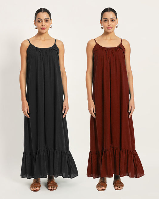 Combo - Classic Black & Russet Red Night-to-Town Nightdress