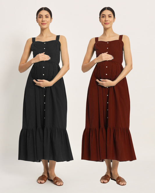 Combo: Black & Russet Red Mama Modish Maternity & Nursing Dress