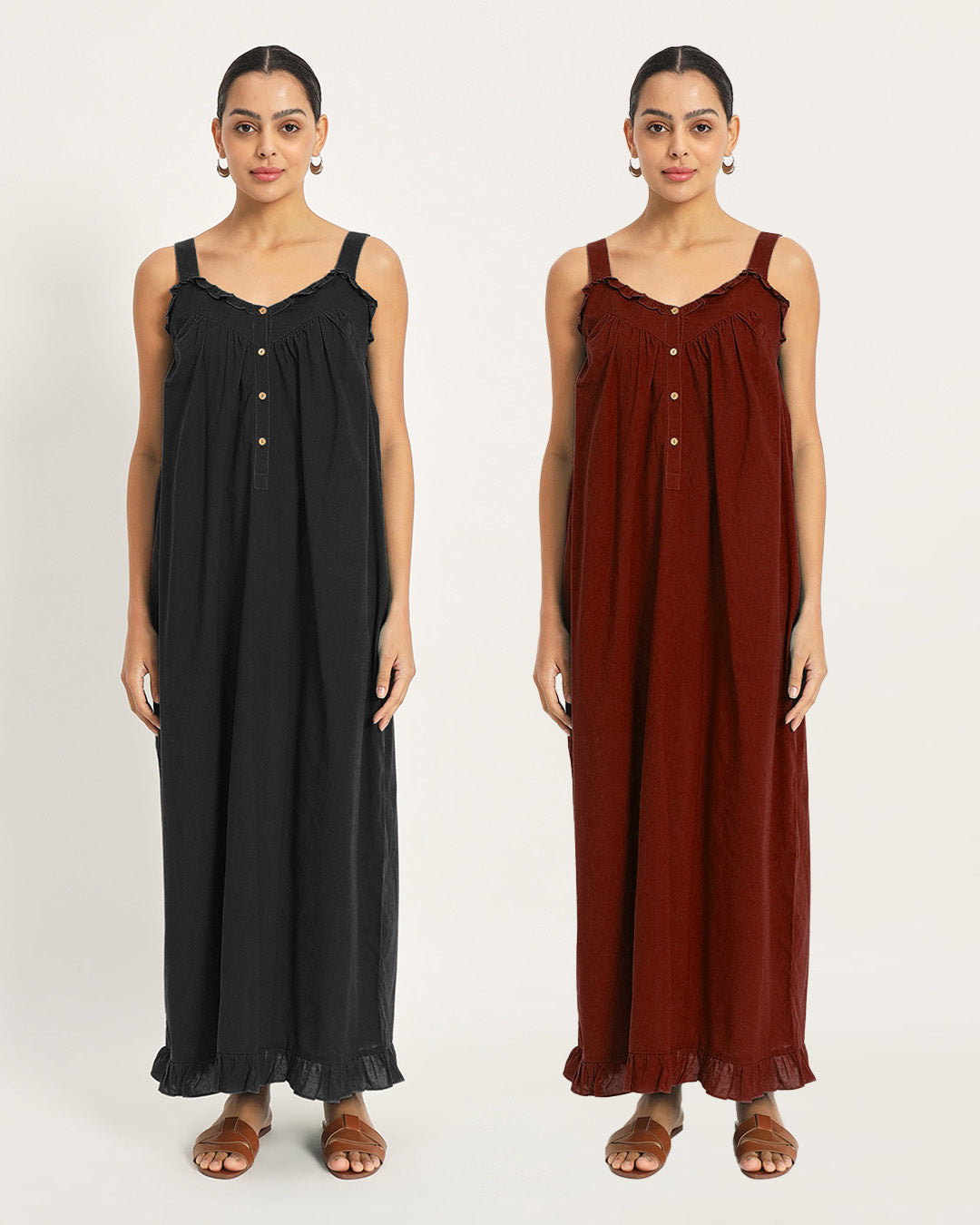 Combo: Black & Russet Red Twilight to Noon Nightdress