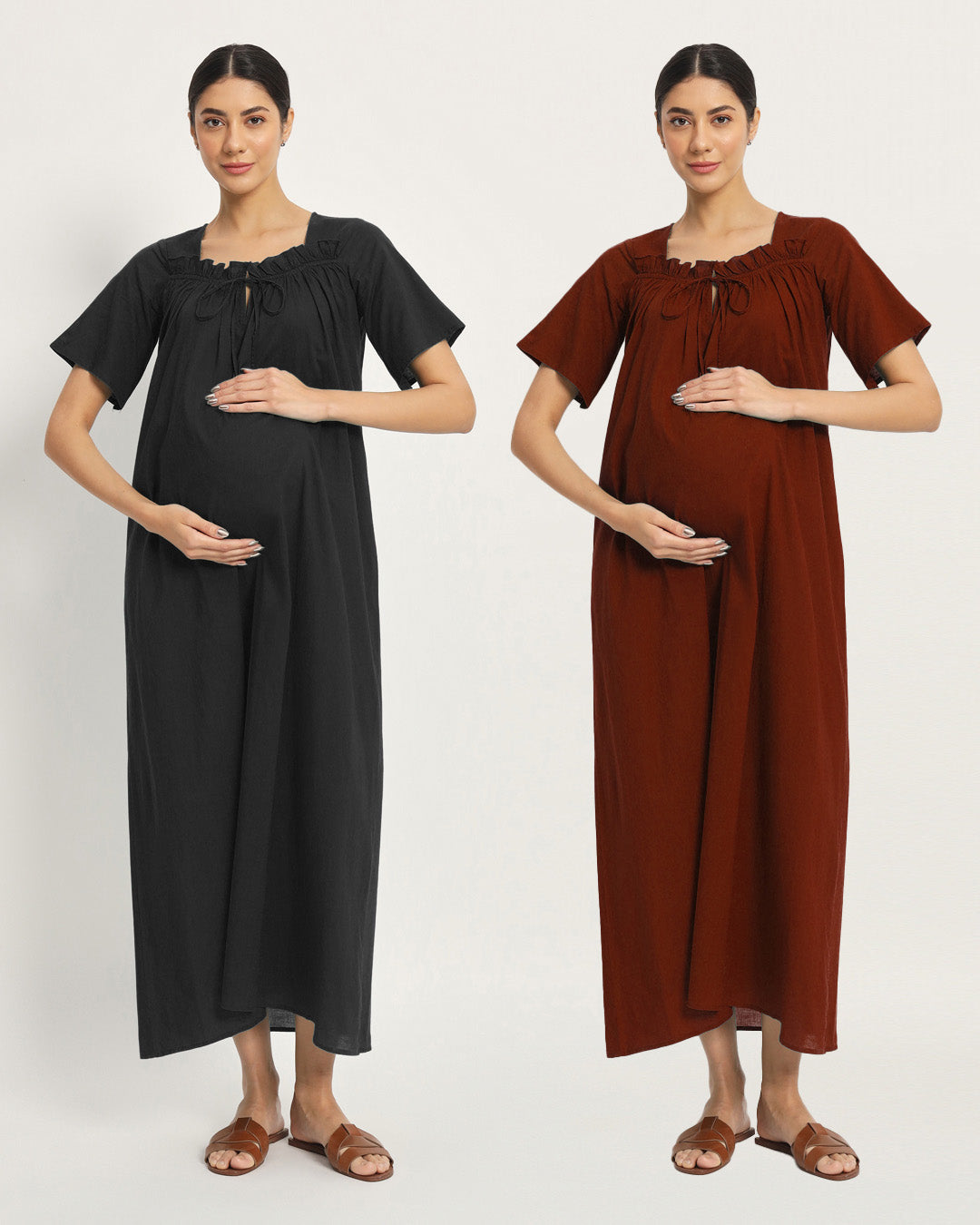 Combo: Black & Russet Red Nurture N' Shine Maternity & Nursing Dress