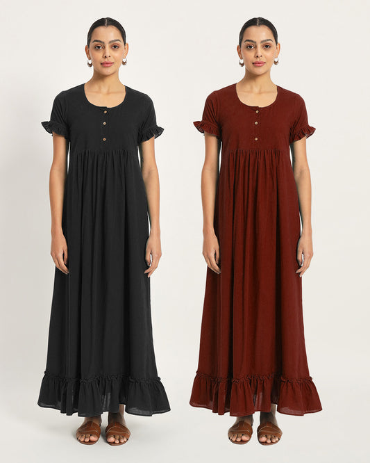 Combo: Black & Russet Red Hush Hour Nightdress