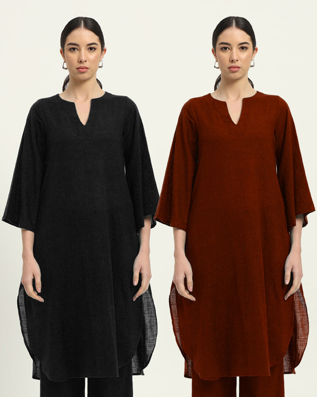Combo: Black & Russet Red Rounded Reverie Solid Kurta
