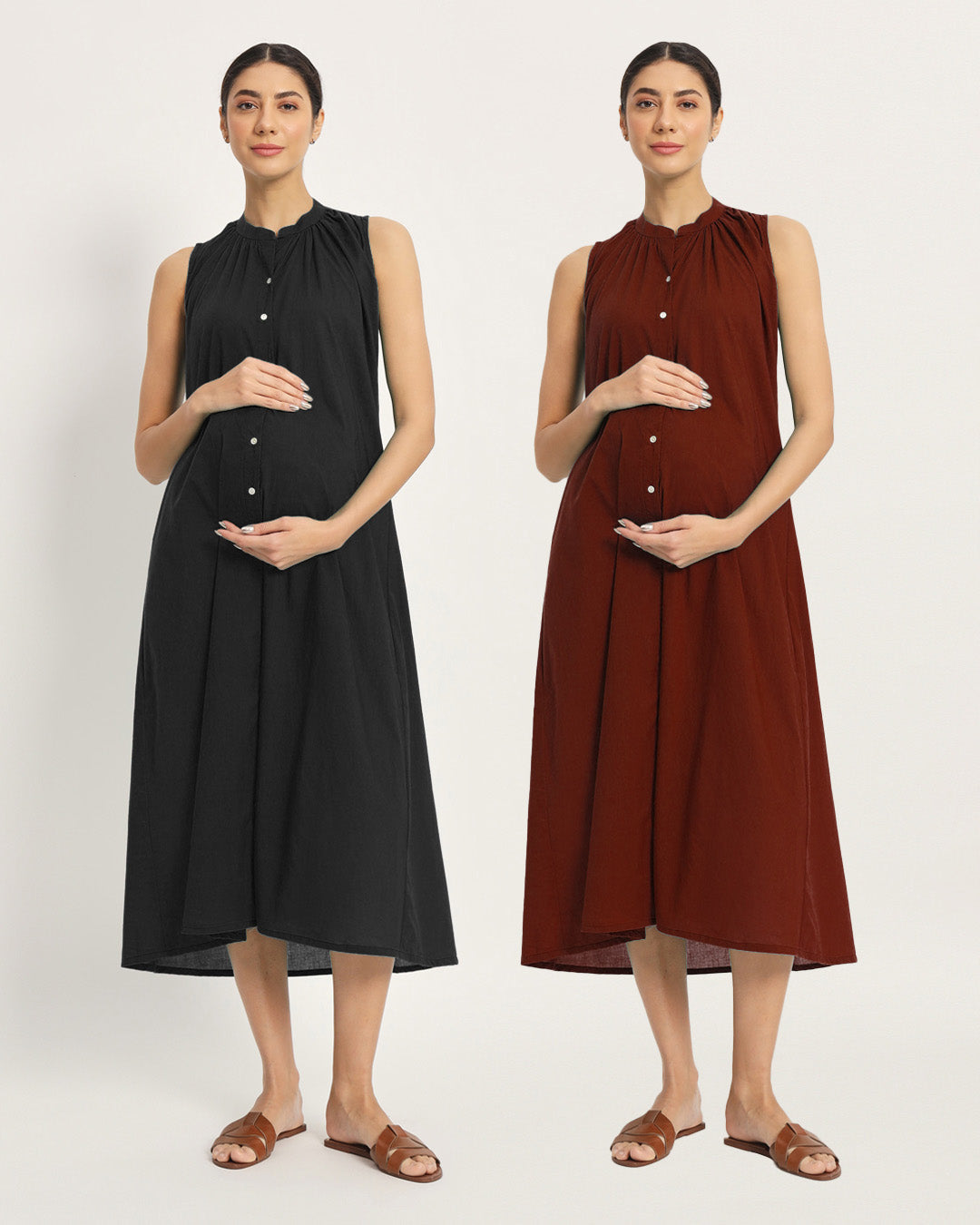 Combo: Black & Russet Red Mommy Must-Haves Maternity & Nursing Dress