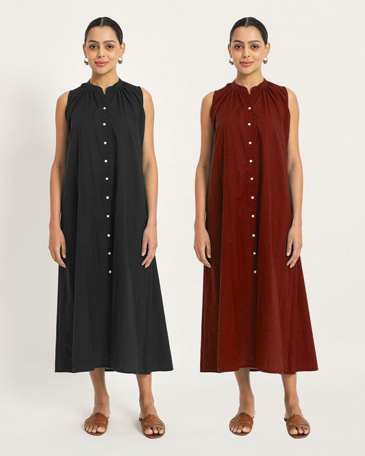 Combo - Classic Black & Russet Red Nighttime Nirvana Nightdress