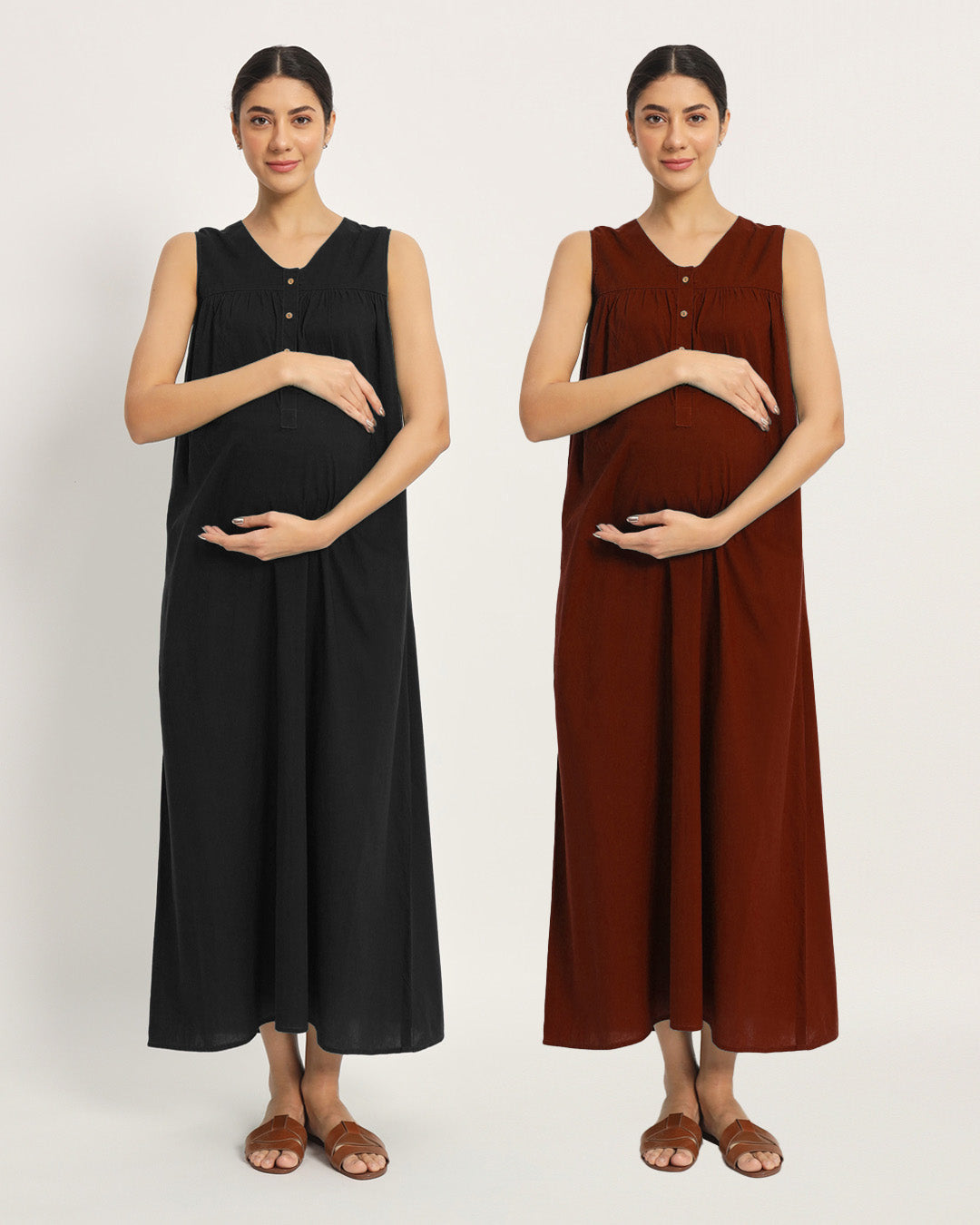 Combo: Black & Russet Red Mommylicious Maternity & Nursing Dress