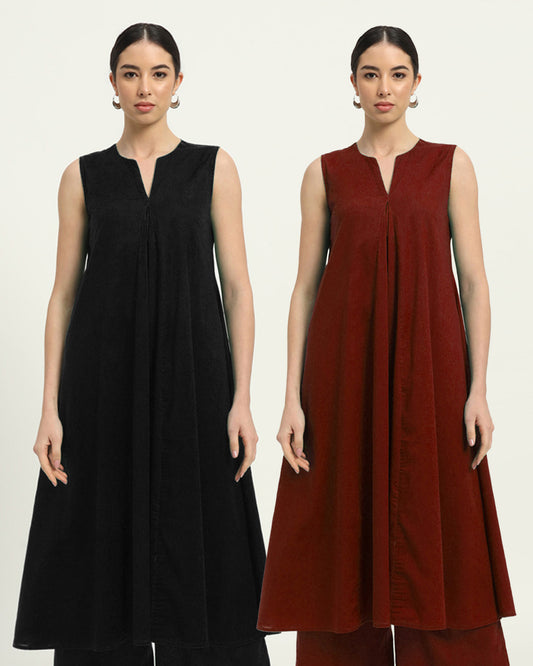 Combo: Black & Russet Red Graceful Grove Kurta