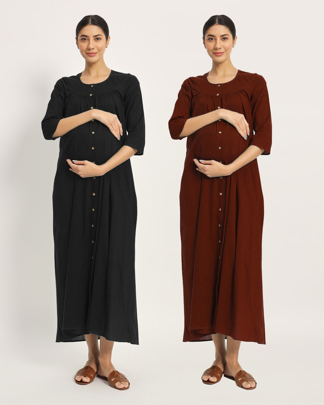 Combo: Black & Russet Red Mommy Glow Maternity & Nursing Dress