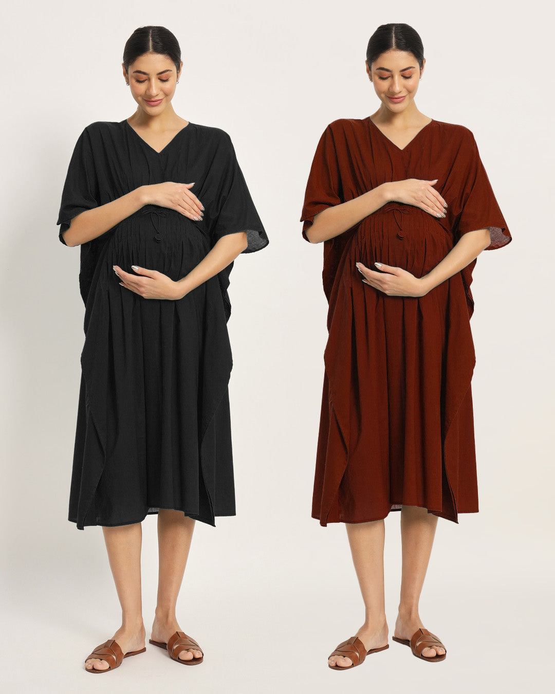 Combo: Black & Russet Red Mommy Mode Maternity & Nursing Dress