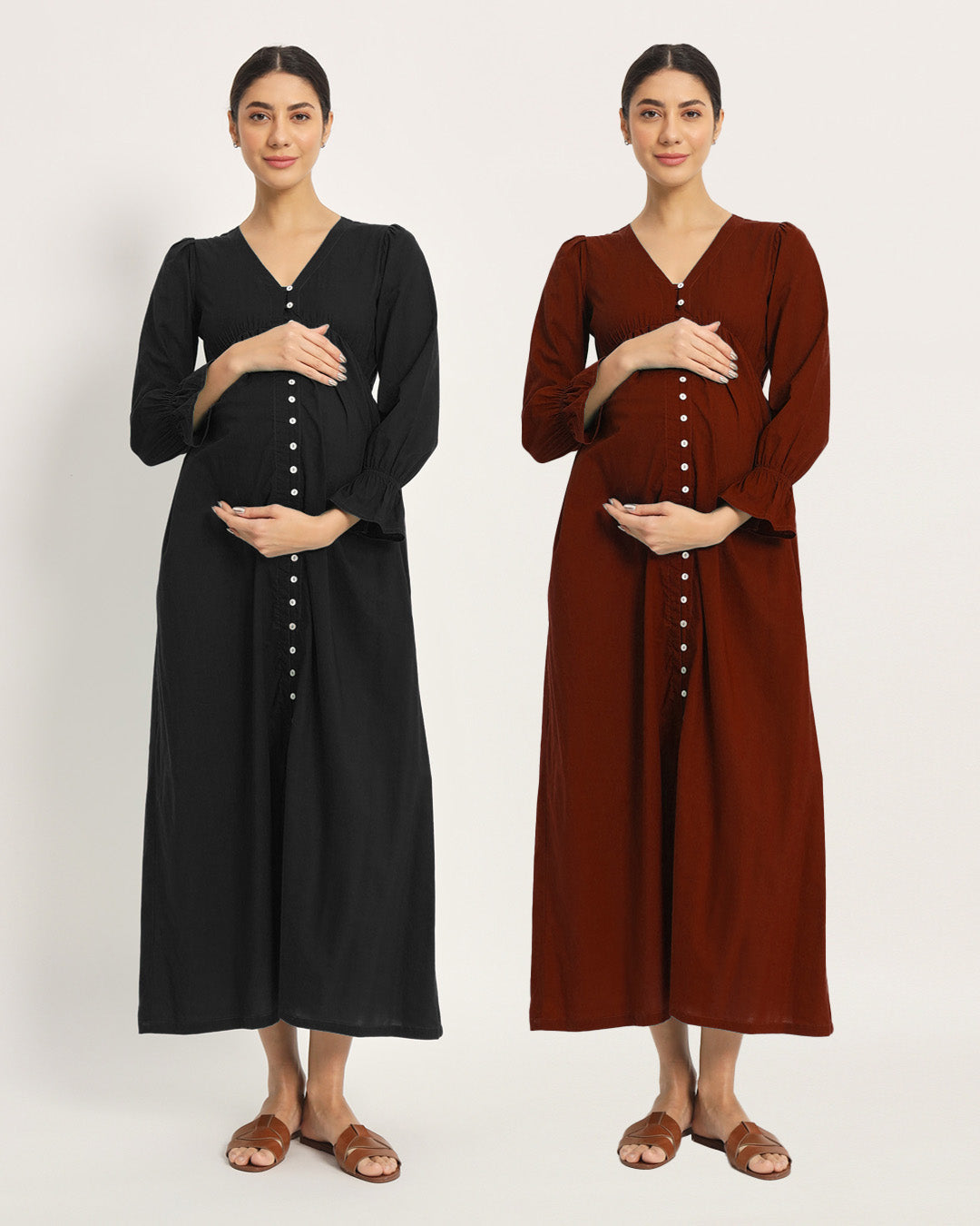 Combo: Black & Russet Red Glowing Bellies Maternity & Nursing Dress