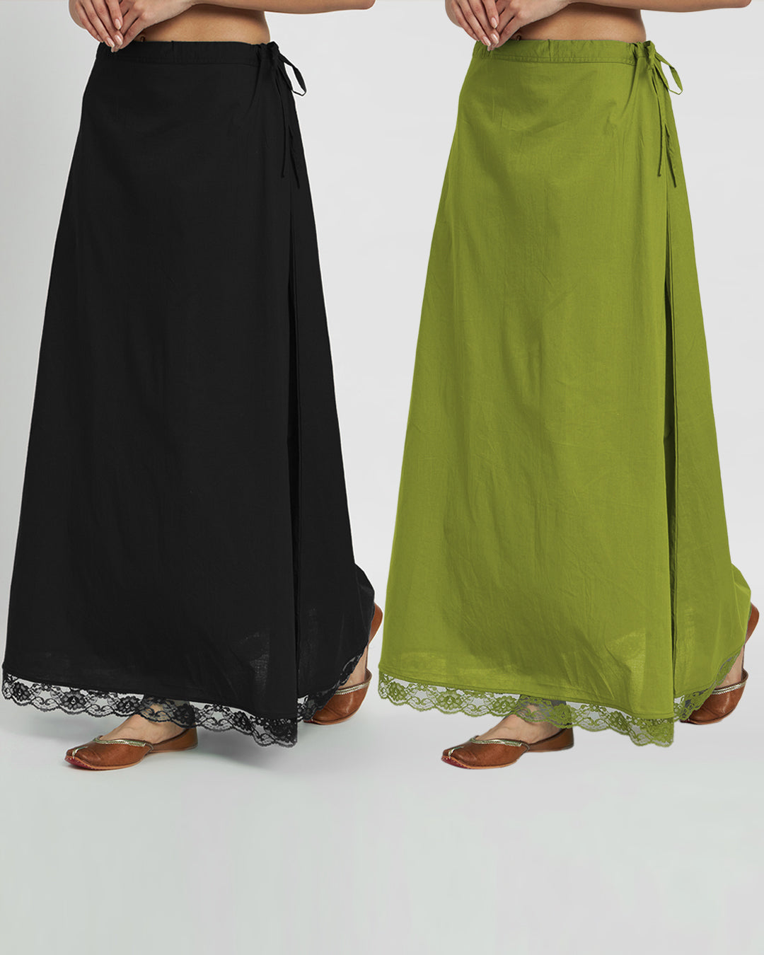 Combo: Black & Sage Green Lace Medley Peekaboo Petticoat- Set of 2
